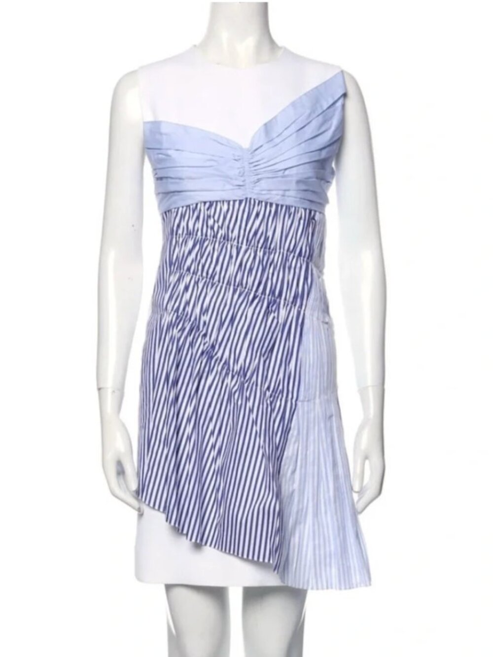 NWT Victoria Beckham Asymmetrical Striped Ruched Sleeveless Dress Blue White 4